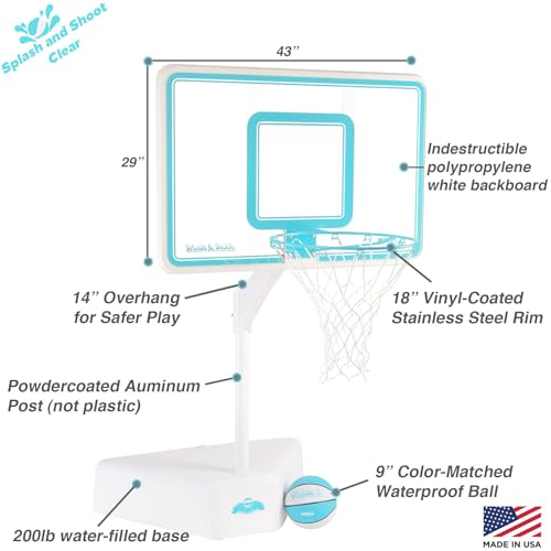 Dunn-Rite Splash & Shoot Outdoor Adjustable Height Pool Basketball Hoop with Ball and Base S249351