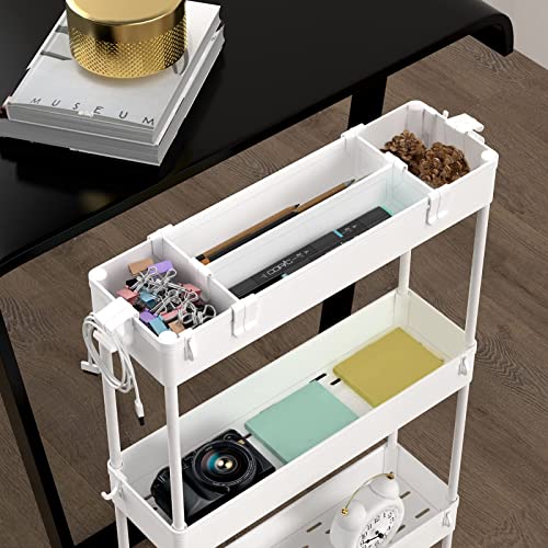 SPACELEAD Slim Storage Cart 4 Tier, Rolling Utility Cart for Bathroom & Kitchen, White Q18019