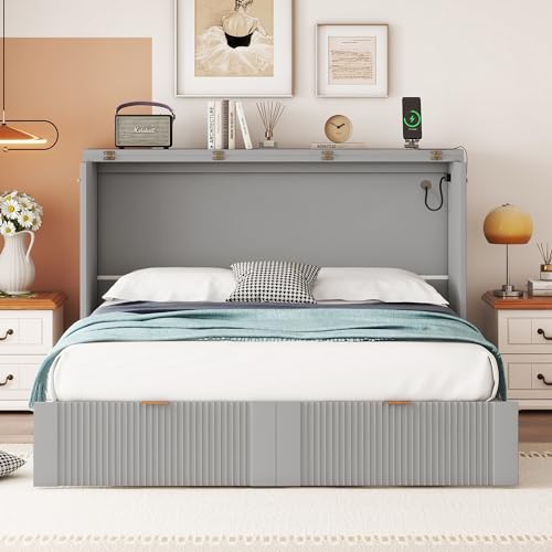 Harper & Bright Designs Queen Murphy Bed Cabinet with USB Charging Station, White D9669