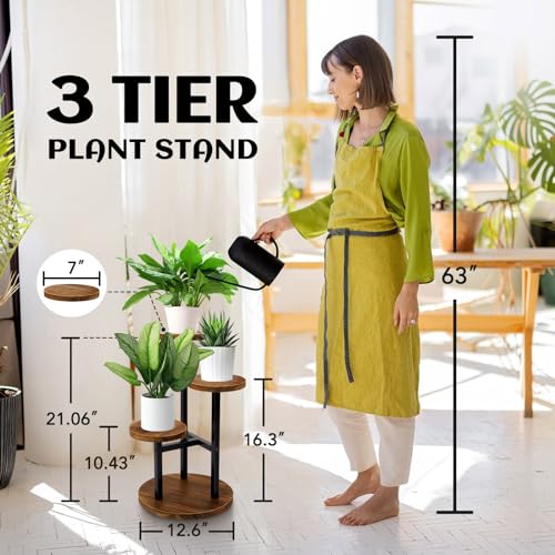 AUGOSTA 5 Tier Plant Stand, Tall Metal Wood Shelf for Indoor Outdoor Garden O47518
