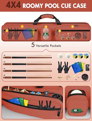 Pool Cue Case 4x5 with Pockets, Soft Padded Billiard Cue Bag A2212