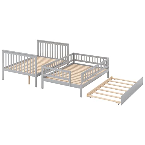 Harper & Bright Designs Twin Size Loft Bed with L-Shaped Desk and Stairs, Solid Wood, White D768