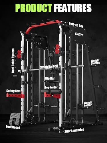 Smith Machine Home Gym 2200LBS Power Cage with Dual Pulley System I748
