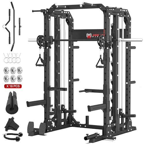 Smith Machine Home Gym with Aluminum Pulley Set - 2000lbs Capacity Power Rack O517