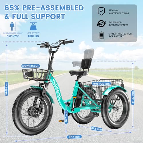 MOONCOOL Electric Tricycle for Adults 350W 36V Removable Battery 7 Speeds P222040