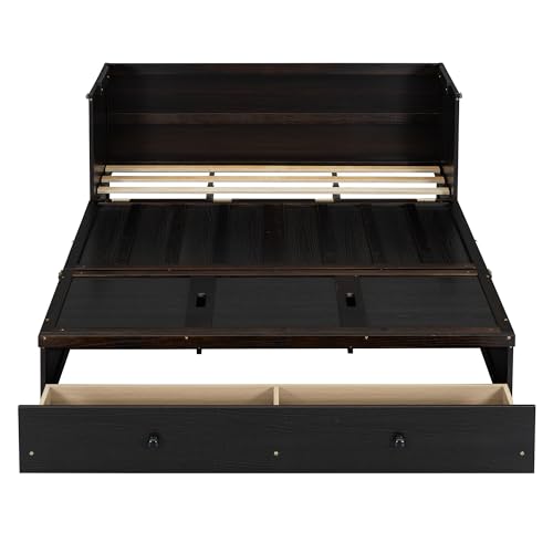 Queen Size Murphy Bed with Drawers and Charging Station, Espresso O1227