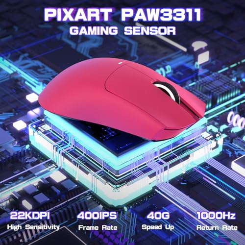Attack Shark X11SE Wireless Gaming Mouse, Tri-Mode 22K DPI, 59g, Berry Red Y3775