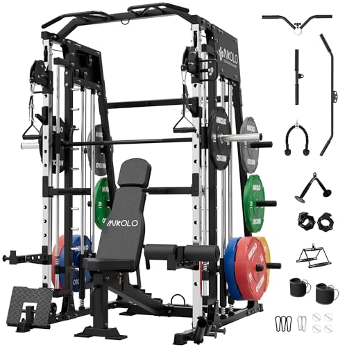 Mikolo Smith Machine 2200lbs Squat Rack with Lat Pulldown & Cable Crossover E219