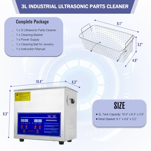 Heated Ultrasonic Parts Cleaner 3L with Digital Timer, 110V G276