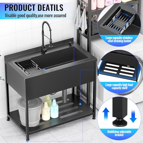 Stainless Steel Utility Sink with Faucet and Drain Kit I168