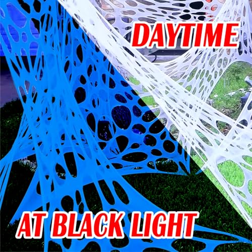 Giant Glow in The Dark Spider Web Halloween Decorations Outdoor with Blacklight S348