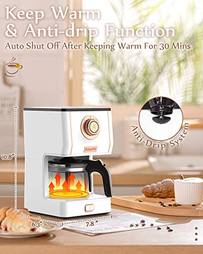 Amaste Drip Coffee Maker, 25 Oz Glass Pot, Retro Style with Reusable Filter Y974