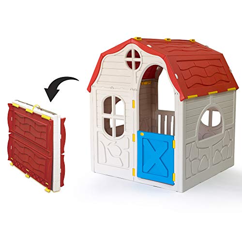 Ram Quality Products Classic Real Feel Cottage Foldable Plastic Toddler Playhouse, White U89245