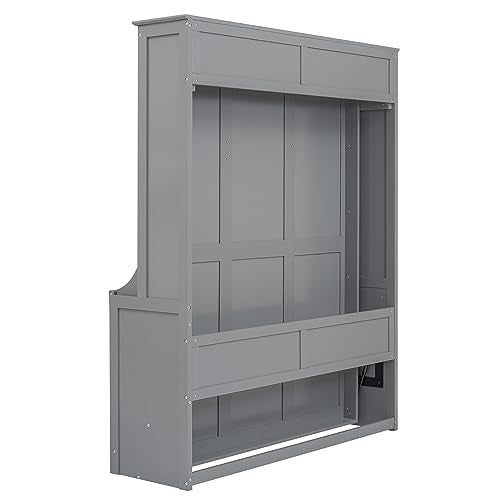 Queen Murphy Bed with Storage Shelves and LED Lights, White D5338
