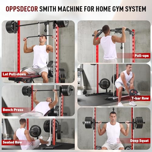 OPPSDECOR Power Cage with LAT Pull Down and Cable Row for Home Gym P333462