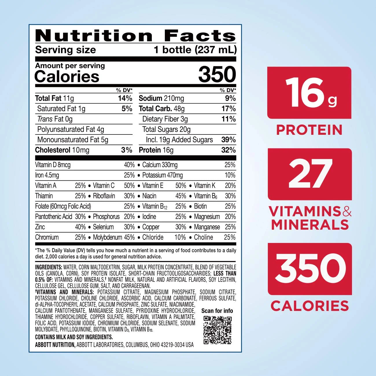 Ensure Plus Vanilla Nutrition Shake with Fiber, 8 oz, 24 Pack P3640