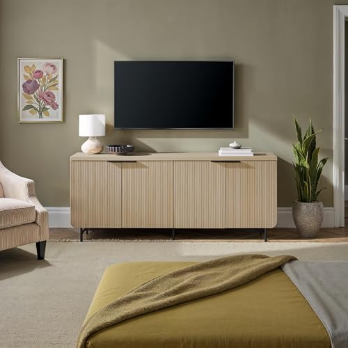 Walker Edison Reema Fluted 4-Door Kitchen Sideboard Buffet Console, 69 Inch, Coastal Oak V903859
