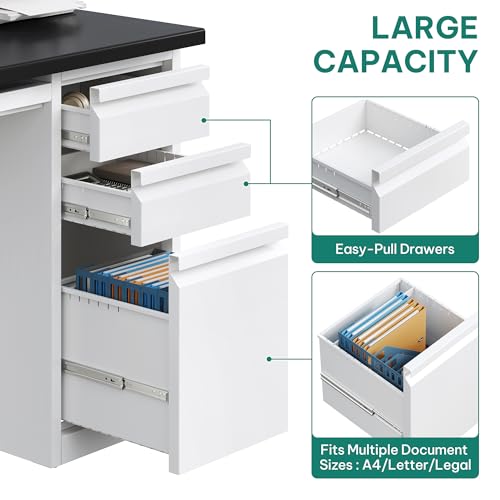 YITAHOME Office Desk with 5 Drawers, Power Outlets, 57 Inch, Black I604444