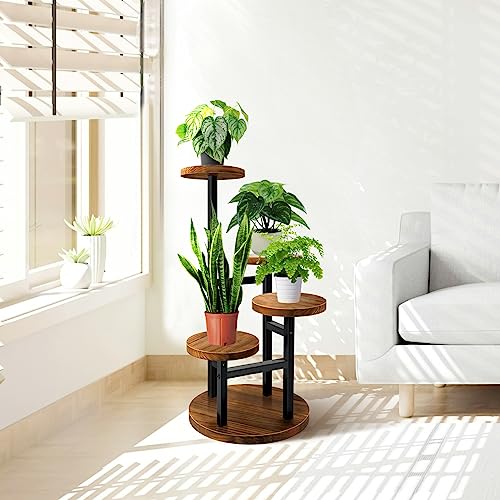AUGOSTA 5 Tier Plant Stand, Tall Metal Wood Shelf for Indoor Outdoor Garden O47518