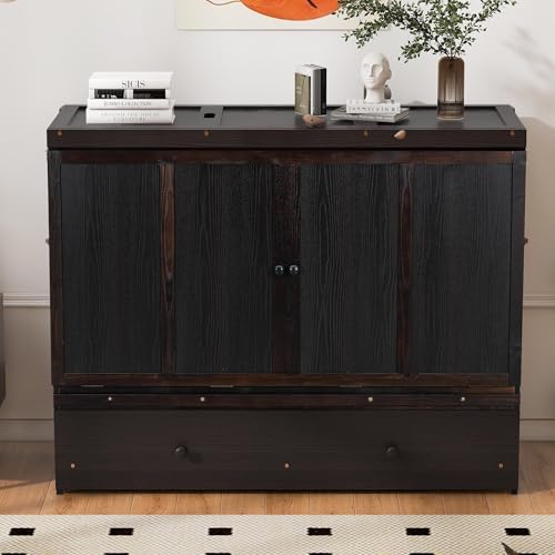Queen Size Murphy Bed with Drawers and Charging Station, Espresso O1227