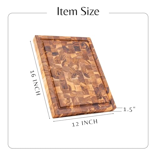 Teak Wood Cutting Board with Juice Groove, 16 x 12 x 1.5 inch A5040