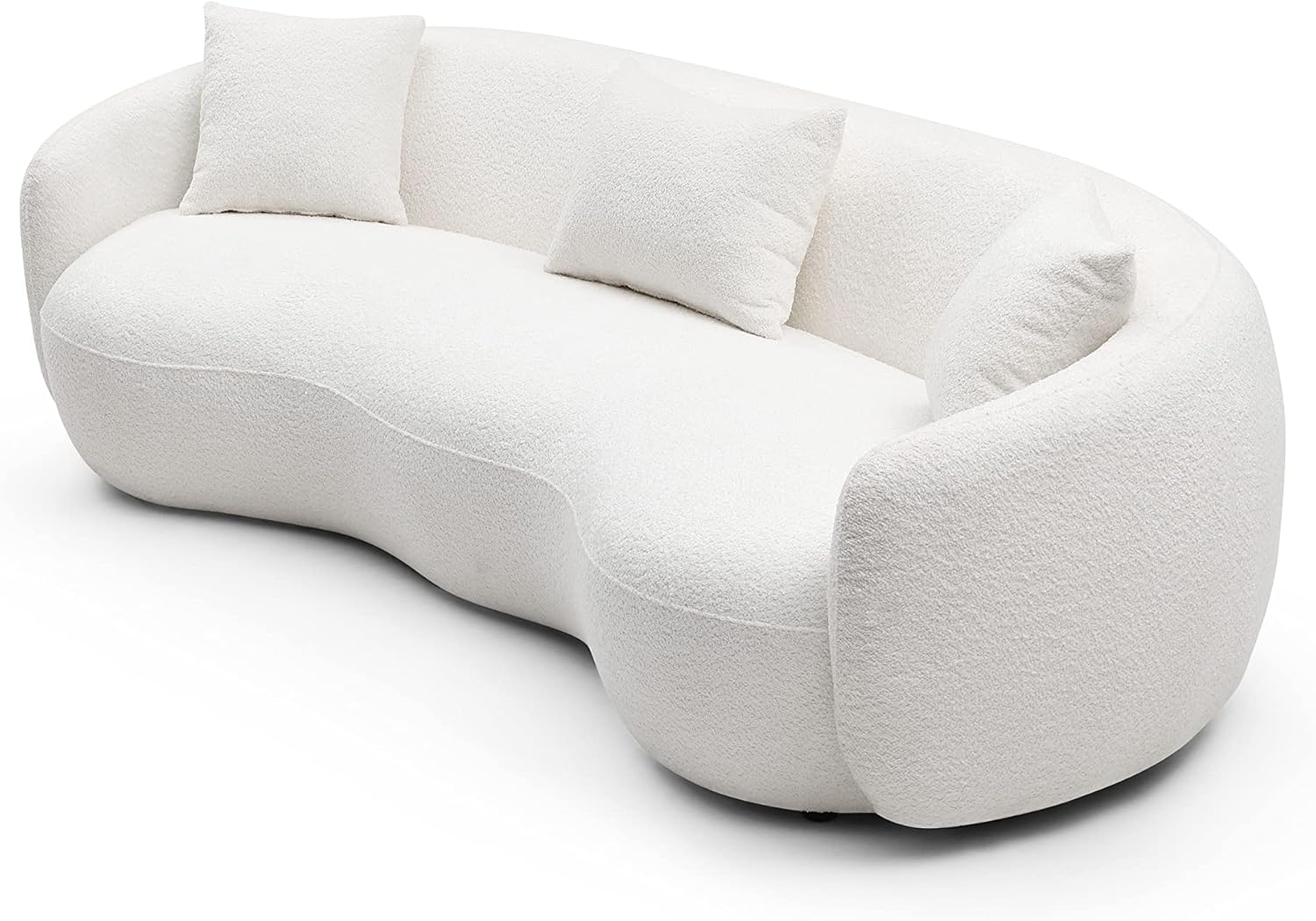 Curved Boucle Upholstered Cloud Couch with 3 Throw Pillows, Beige O9888
