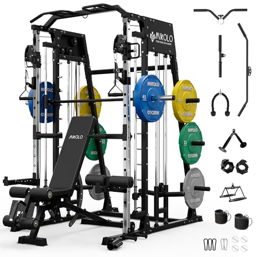 Mikolo Smith Machine 2200lbs Squat Rack with Lat Pulldown & Cable Crossover E219