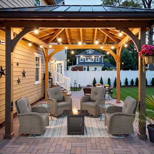 Outdoor Wicker Swivel Rocker Chairs Set of 2 with Rattan Side Table, Brown/Blue B592