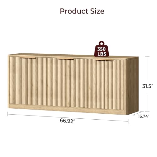 67" Fluted Oak Buffet Cabinet Sideboard with 6 Doors A1241