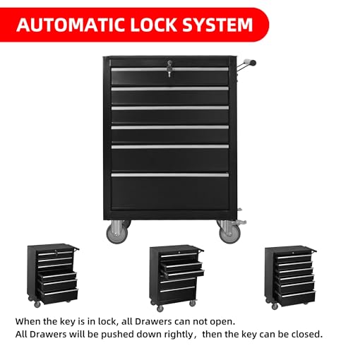 6-Drawer Rolling Tool Chest Cabinet with Wheels and Locking, Black W270288