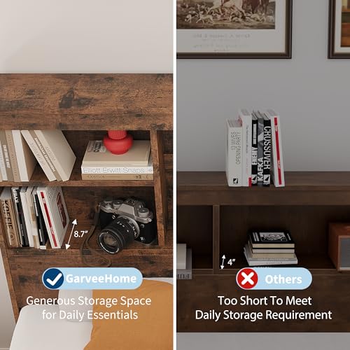 GarveeHome Full Size Bed Frame with Bookcase Headboard and Charging Station Z337