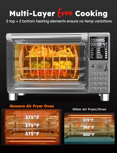 Nuwave Bravo XL Pro Air Fryer Toaster Oven with Grill Combo, 30QT, Stainless Steel F898