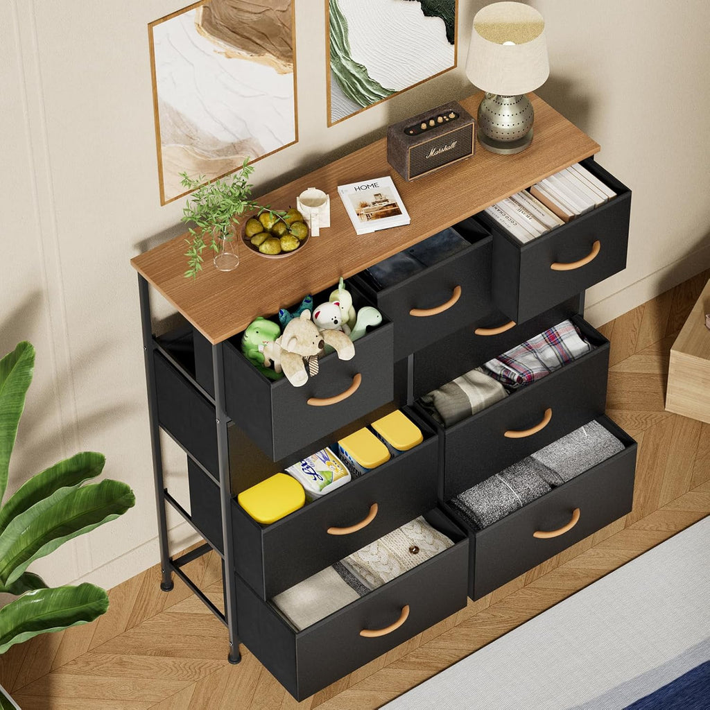 Black Dresser with 9 Drawers and Steel Frame E2248