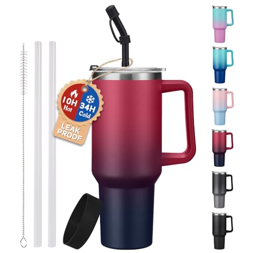 40 oz Tumbler with Handle and Straw Lid - Leak-proof Vacuum Insulated Travel Cup I15292