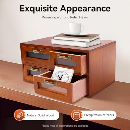 Vintage 16-Drawer Wooden Desktop Organizer with Iron Label Holders N538