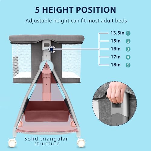 3 in 1 Baby Bassinet Bedside Sleeper with Wheels, Adjustable Height, Storage, Mattress & Canopy L72196