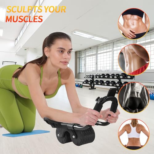 Ab Roller Wheel with Timer & Knee Mat, Automatic Rebound with Elbow Support D421