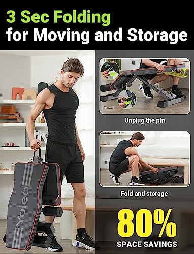 Yoleo Adjustable Weight Bench for Home Gym, Foldable Incline Decline Flat Press V8046