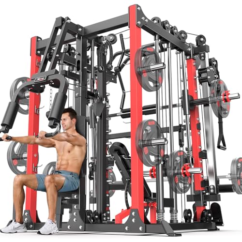Power Cage Smith Machine Power Rack with Cable Crossover for Home Gym X175525