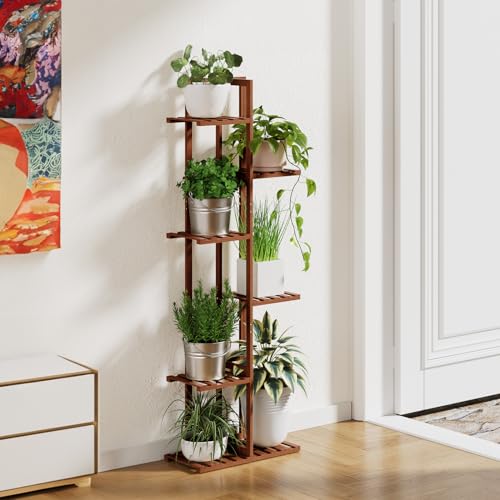 ROSSNY 48 Inch Tall 6-Tier Bamboo Plant Stand for Indoor Plants, Corner Plant Shelf, Natural W935552