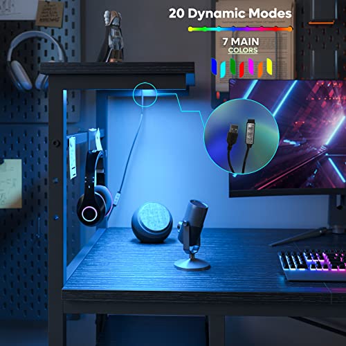 Bestier Gaming Desk with LED Lights, 51.3 Inch Computer Desk Q970