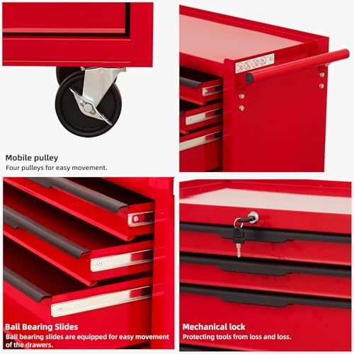 6-Drawer Rolling Tool Chest Cabinet with Wheels and Locking, Black W270288