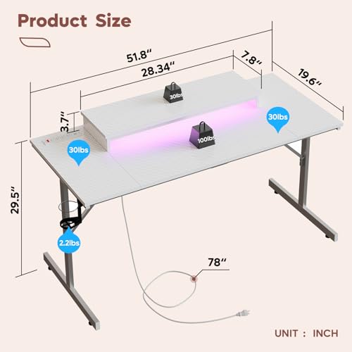 Bestier 52 inch Gaming Desk with Power Outlets and LED Lights F4933