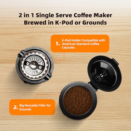 Mini Single Serve Coffee Maker for K Cup & Ground Coffee, Black D139279
