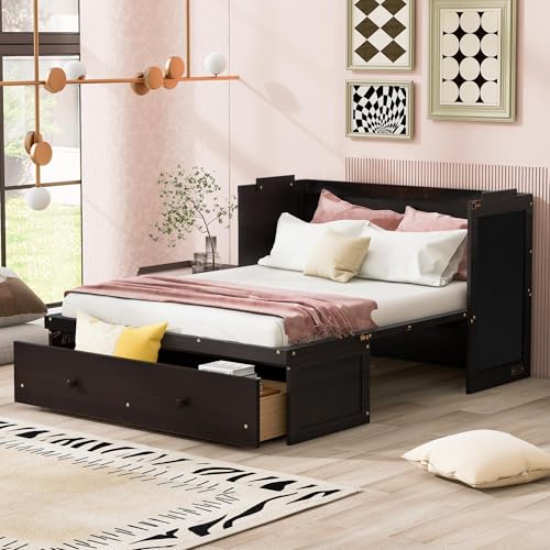 Queen Size Murphy Bed with Drawers and Charging Station, Espresso O1227
