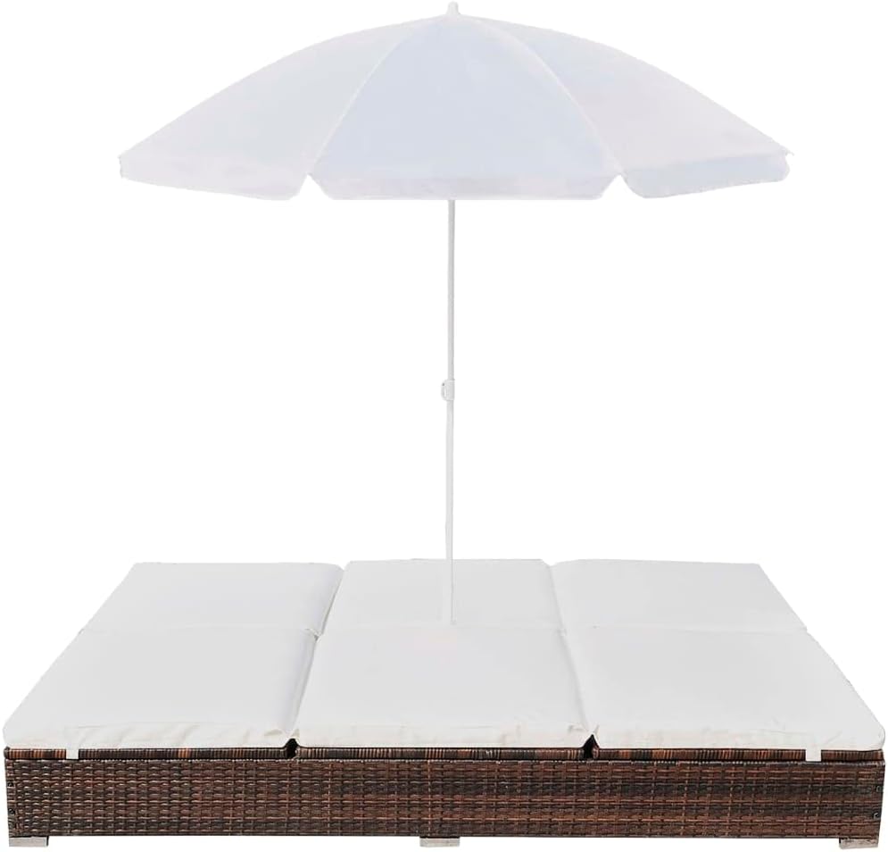 Double Sun Lounger with Cushion and Umbrella for Patio, Pool, Backyard S6251