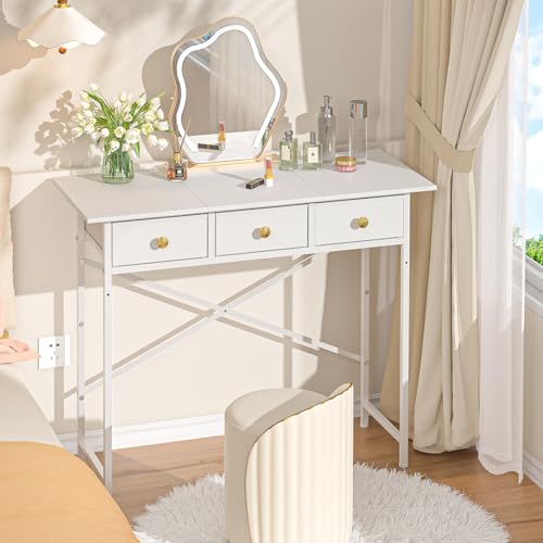 White Vanity Desk with Drawers for Kids Bedroom, 31.5 Inch J2831