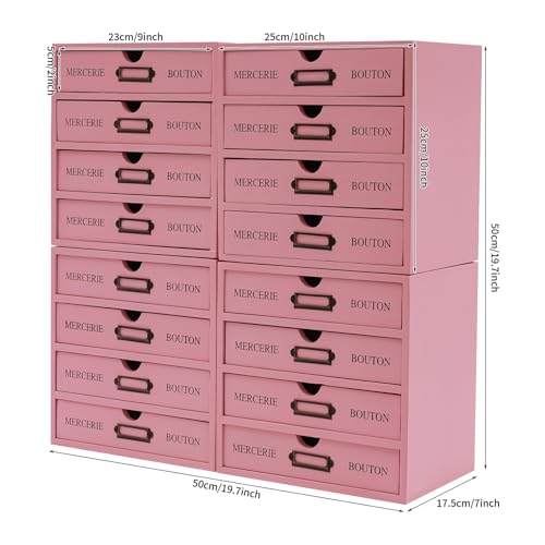 Vintage 16-Drawer Wooden Desktop Organizer with Iron Label Holders N538