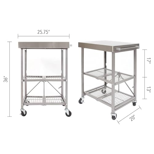 Origami Folding Kitchen Cart on Wheels, 3-Tier Rolling Cart Z2164