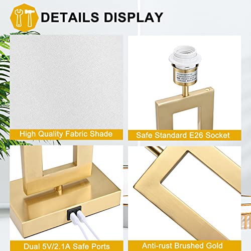 22" Touch Control Table Lamps with USB Ports, Dimmable, Gold & White V1178